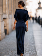 Relaxed Batwing Sleeve Fluid Column Maxi Dress