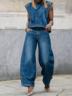Stylish Casual Strap Detail Loose H-line Jeans