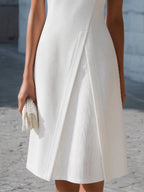 Pleated Panel Short Sleeve A-Line Dress
