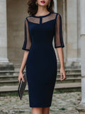 Mesh Panel Tailored Midi Dress