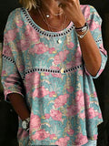 Women's Vintage Flower Casual Loose Denim Blouse Shirt