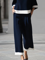 Sophisticated Nautical Ribbed Knit Two-Piece Lounge Set