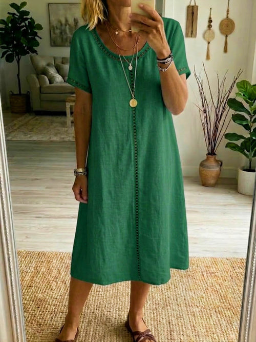 Casual Patchwork Openwork Ribbon Linen And Cotton Dress