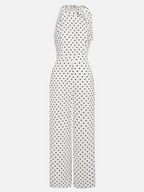 Women White Polka Dots Bow Halter Sleeveless Dressy Jumpsuit
