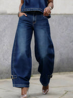 Stylish Casual Strap Detail Loose H-line Jeans