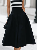 Chic Striped Sleeveless Midi Dress With Pockets