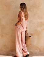 Pink One-shoulder Sleeveless Top And Pants Casual Set