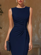 Ruched Front Sleeveless Midi Dress