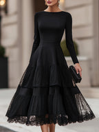 Long Sleeve Tiered Lace Hem Maxi Dress