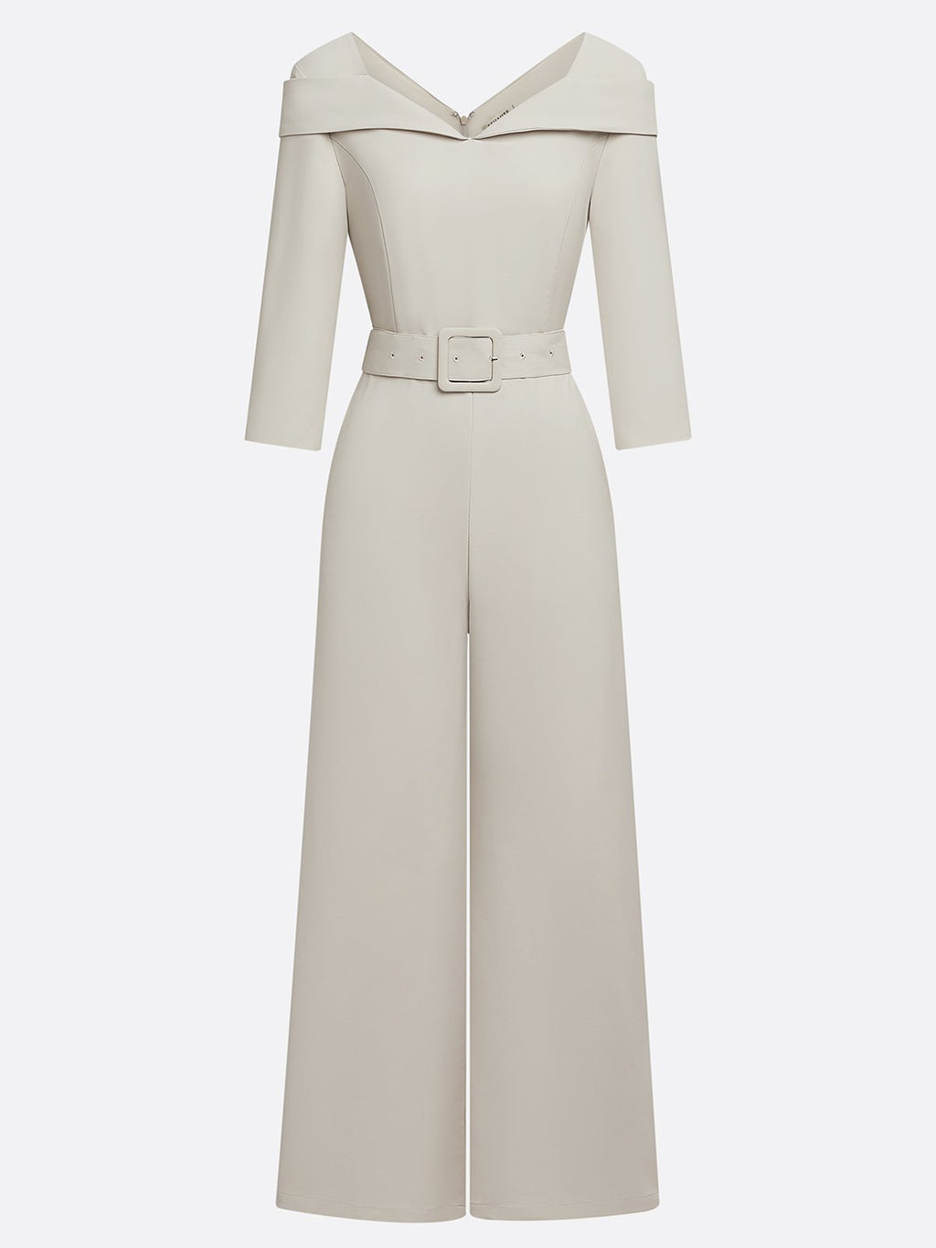 Women Beige Sweetheart Neckline Three Quarter Sleeve Dressy Jumpsuit