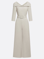 Women Beige Sweetheart Neckline Three Quarter Sleeve Dressy Jumpsuit