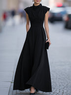 Draped Cap-Sleeve Maxi Dress With Defined Waist