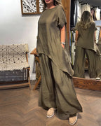Olive Green Linen Tie Side Two Piece Lounge Set
