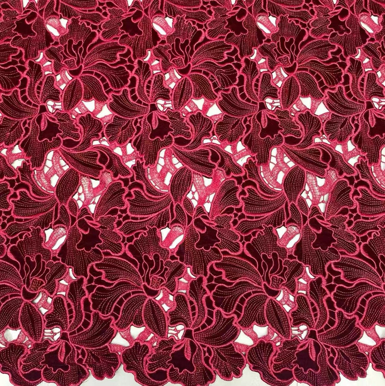 Women Wine Red Lace Flocked Mock Neck Long Sleeve Dressy Jumpsuit