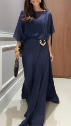Women Round Neck Top + Patchwork Pants Casual Set with Temperament