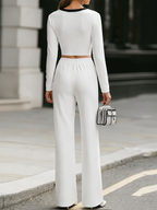 White Cropped Top & Wide-Leg Pants Set