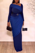 Women Square Neckline Patchwork Contrasting Color Waist Cinching Elegant Temperament Dress