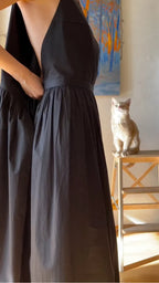 Square Neck Strap Midi Linen-Blend Dress