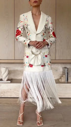 White Floral Embroidered Blazer Dress