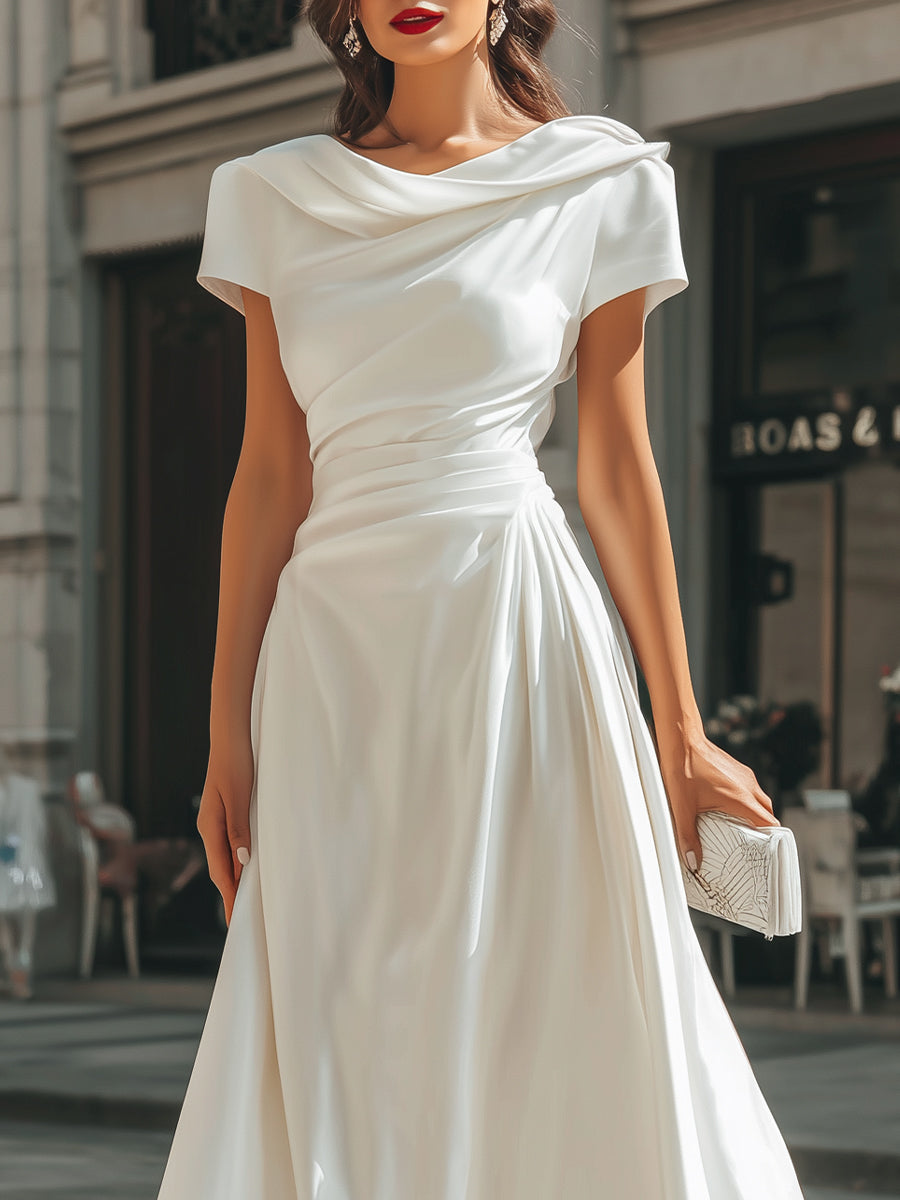 Draped Asymmetric Midi Dress
