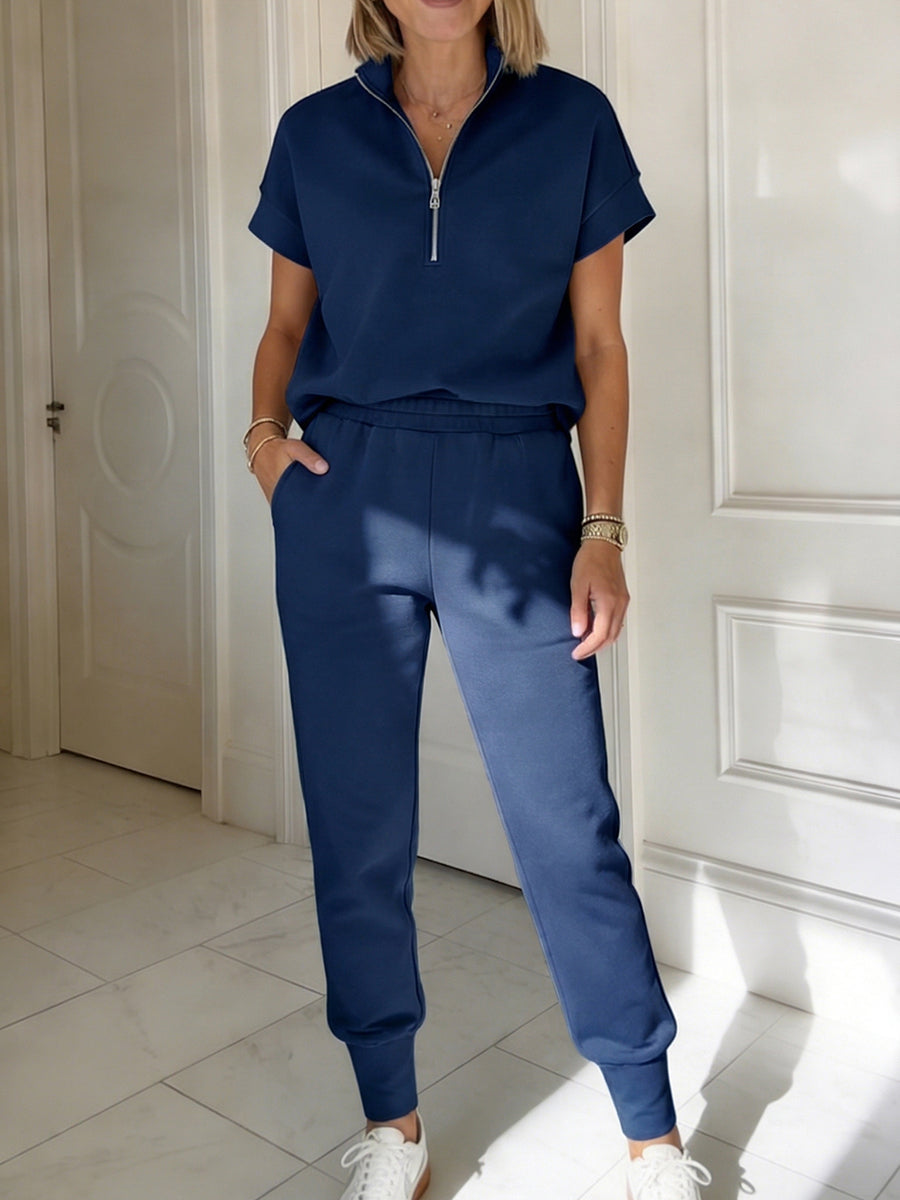 Cozy Travel Stand-collar Zip Sweatshirt & Pants Two-piece Set