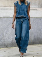 Stylish Casual Strap Detail Loose H-line Jeans