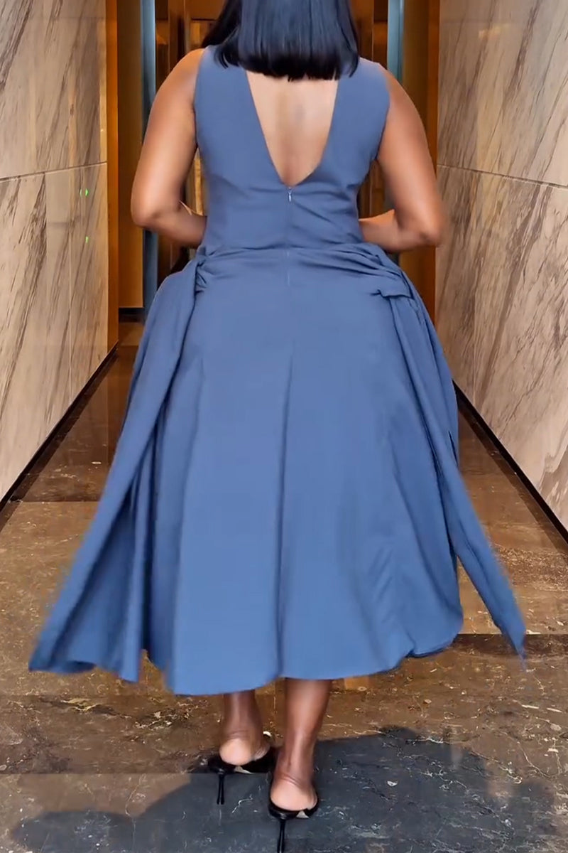 Women's Elegant Side-Tie Cutout-Neckline Midi Dress
