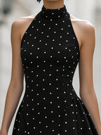 Elegant Polka Dot Halter Neck Sleeveless Flared Mini Dress