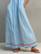 Women's Minimalist Striped Maxi Dress With Red Trim And Spaghetti Straps MDZ2710C3Y