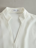 Ivory Stand Collar Split Neck Blouse & Wide-Leg Pants Two-Piece Suit