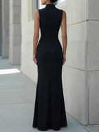 High-Neck Cross-Bodice Sleeveless Maxi Dress