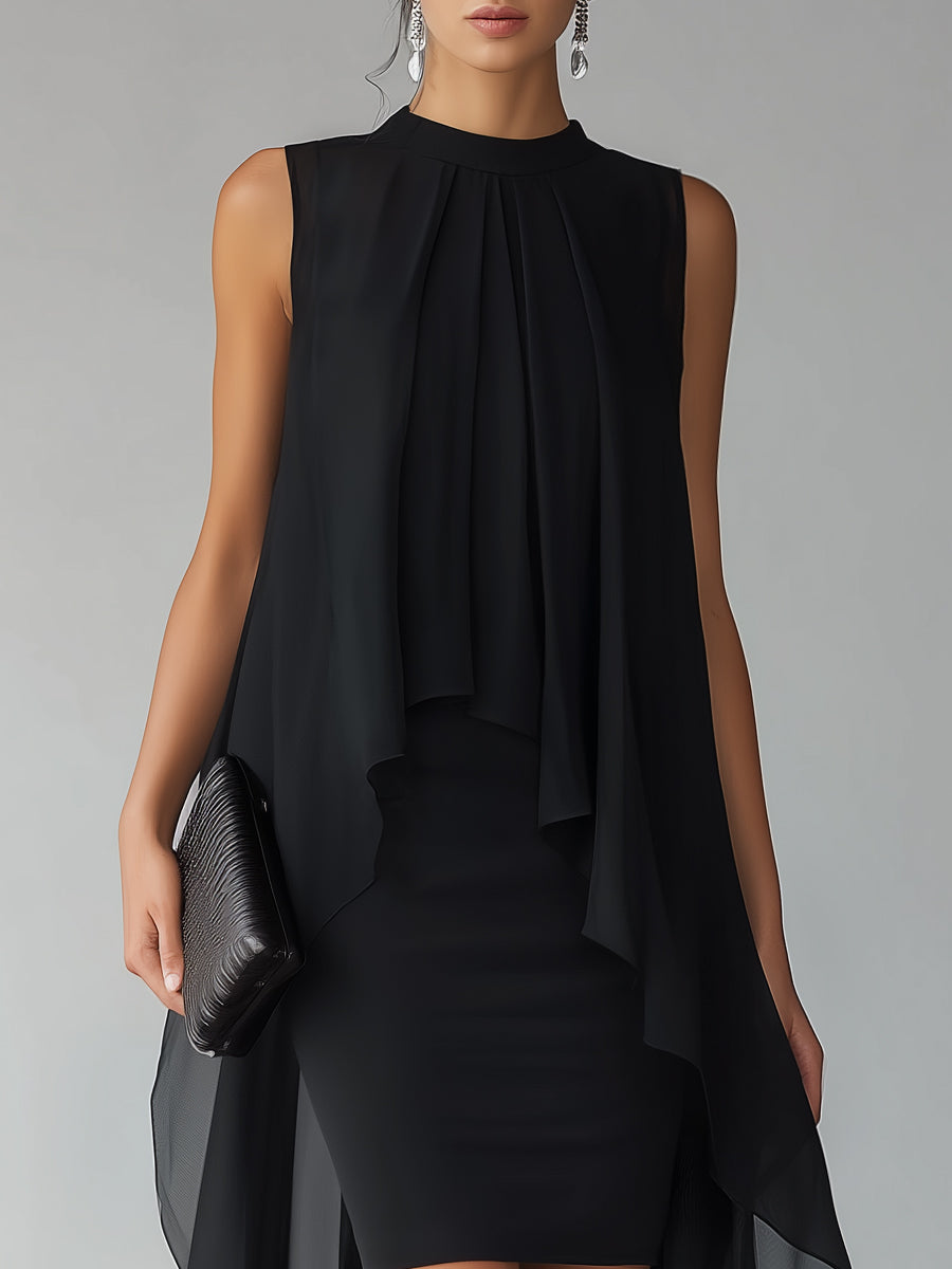 Asymmetrical Layered Chiffon Overlay Cocktail Dress