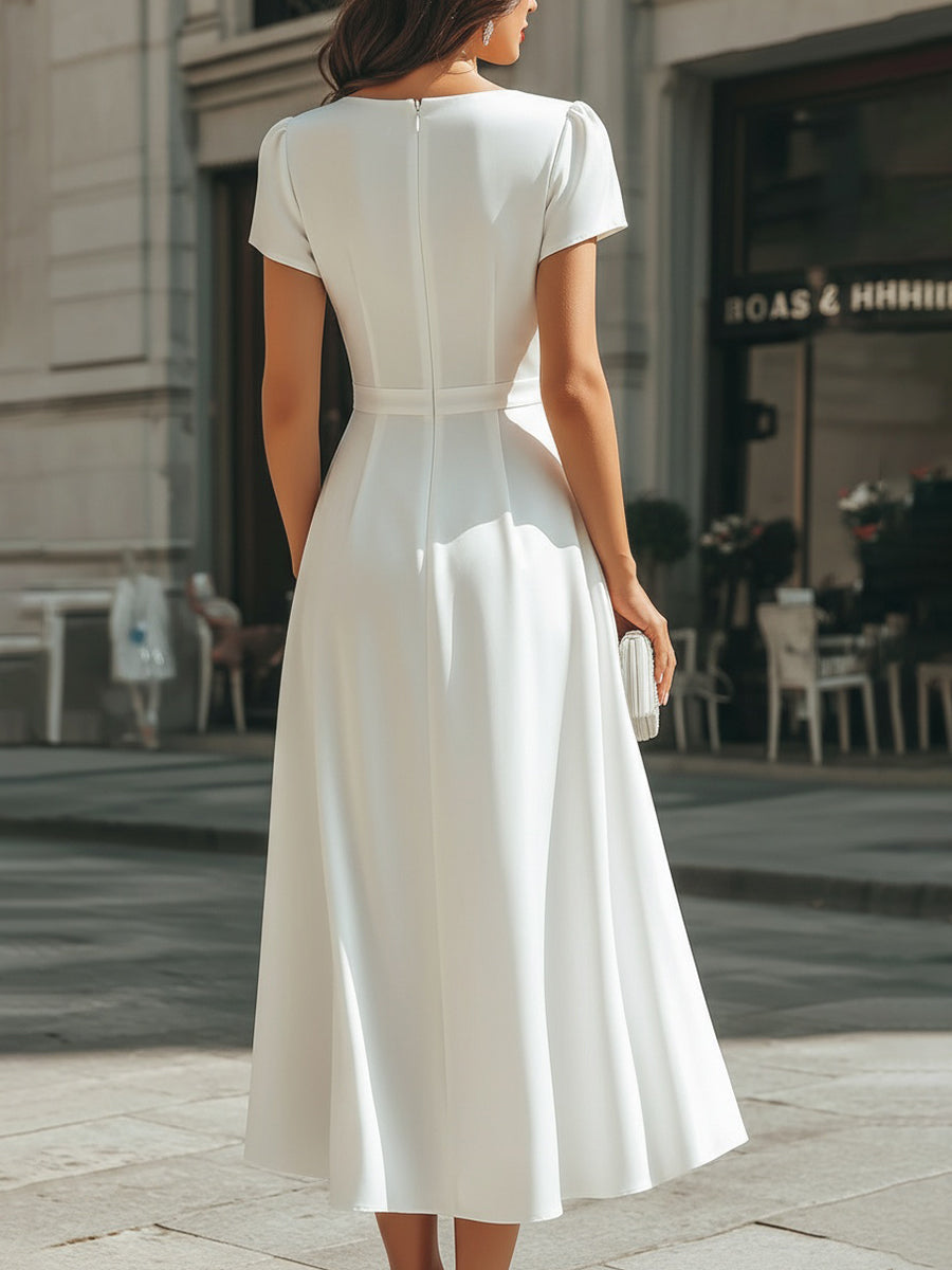 Draped Asymmetric Midi Dress