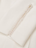 Women White Faux Pearl Slit Boat Neck Half Sleeve Dressy Jumpsuit