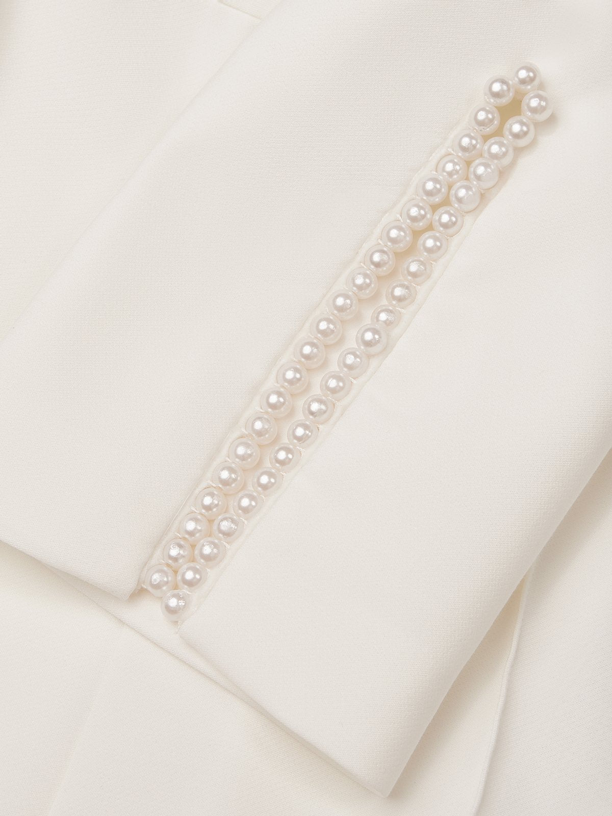 Women White Faux Pearl Slit Boat Neck Half Sleeve Dressy Jumpsuit