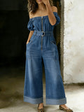 Women's Fashion Waist-cinching Casual Denim Jumpsuit