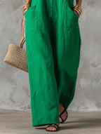 Women's Minimalist Loose-Fit Linen-Blend Jumpsuit — Stand Collar, Sleeveless, Single-Breasted MDZ2928D6Y