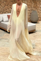 Deep V Sheer Chiffon Kaftan Maxi Dress
