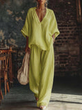 Cozy Minimalist Loose Linen Cotton Two-piece Set