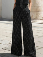 Polka Dot Tie-Neck Blouse & Wide-Leg Pants Set