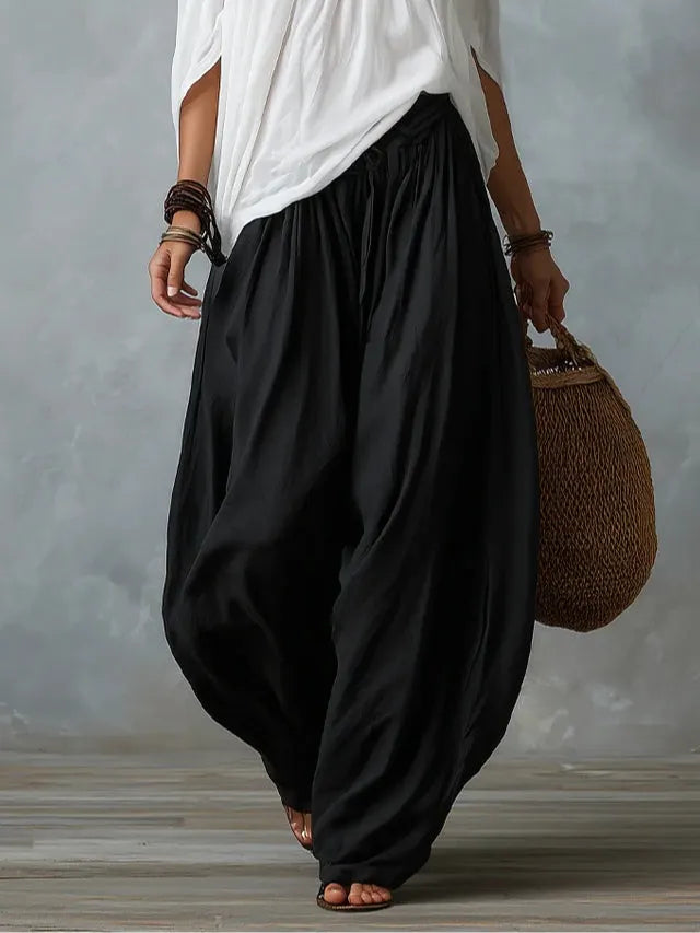 White Off-the-shoulder Top And Loose-fitting Lantern Pants Set