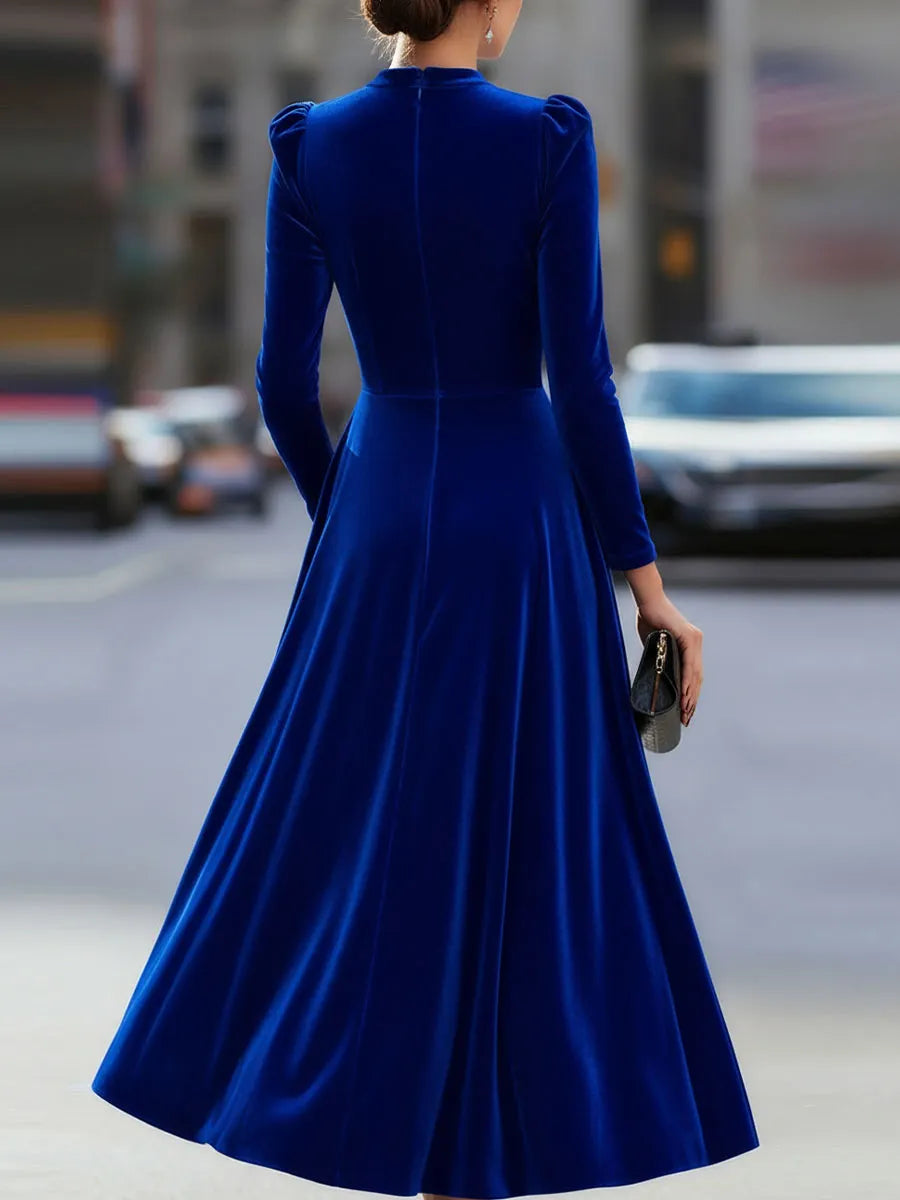 Luxurious   Velvet Long-Sleeve Midi Dress