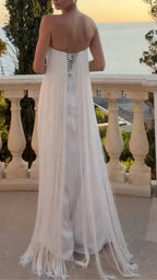 Strapless Fringe Maxi Evening Gown
