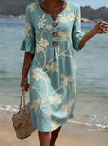 Women's Floral Print Casual Cotton-Linen Dress