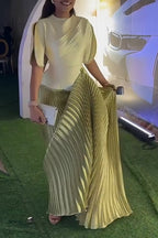 Women's Elegant Pleated Panel Hem Maxi Dress