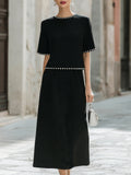 Elegant Pearl-Trimmed Two-Piece Midi Skirt Set