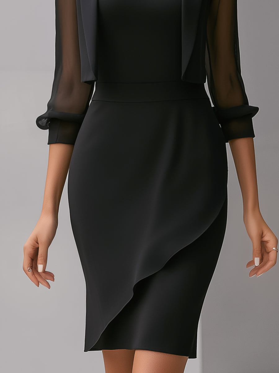 Sheer Sleeve Blazer & Asymmetric Dress Two-Piece Set