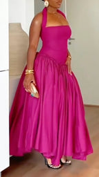 Women's Halter-Neck Structured Flared Skirt Set