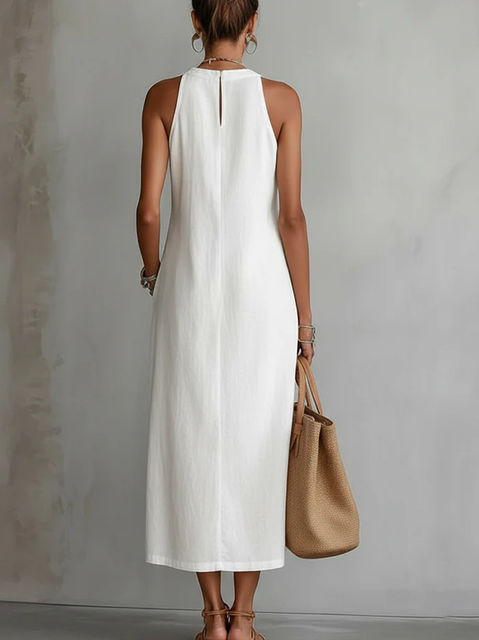 Retro Cozy Lace Minimalist Linen Dress