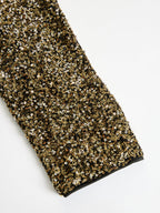 Elegant Black And Gold Sequin High-Neck Slit Maxi Dress